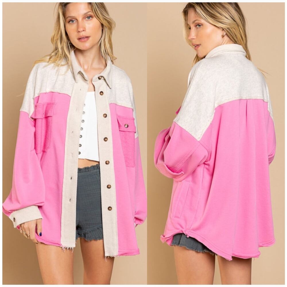 POL Pink Colorblock Shacket Jacket
